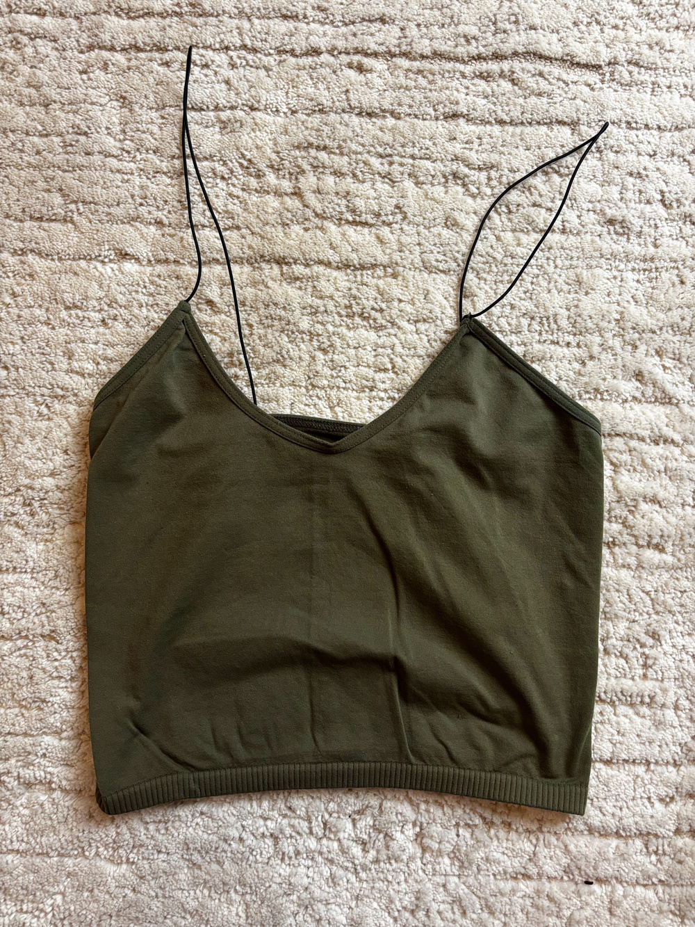 Free People Olive Green Spaghetti Strap Crop Top Y2K Minimalist